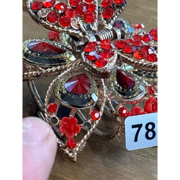 Large Floral Hair Clip With Red Rhinestones & Metal**note missing rhinestone - Picture 3 of 10
